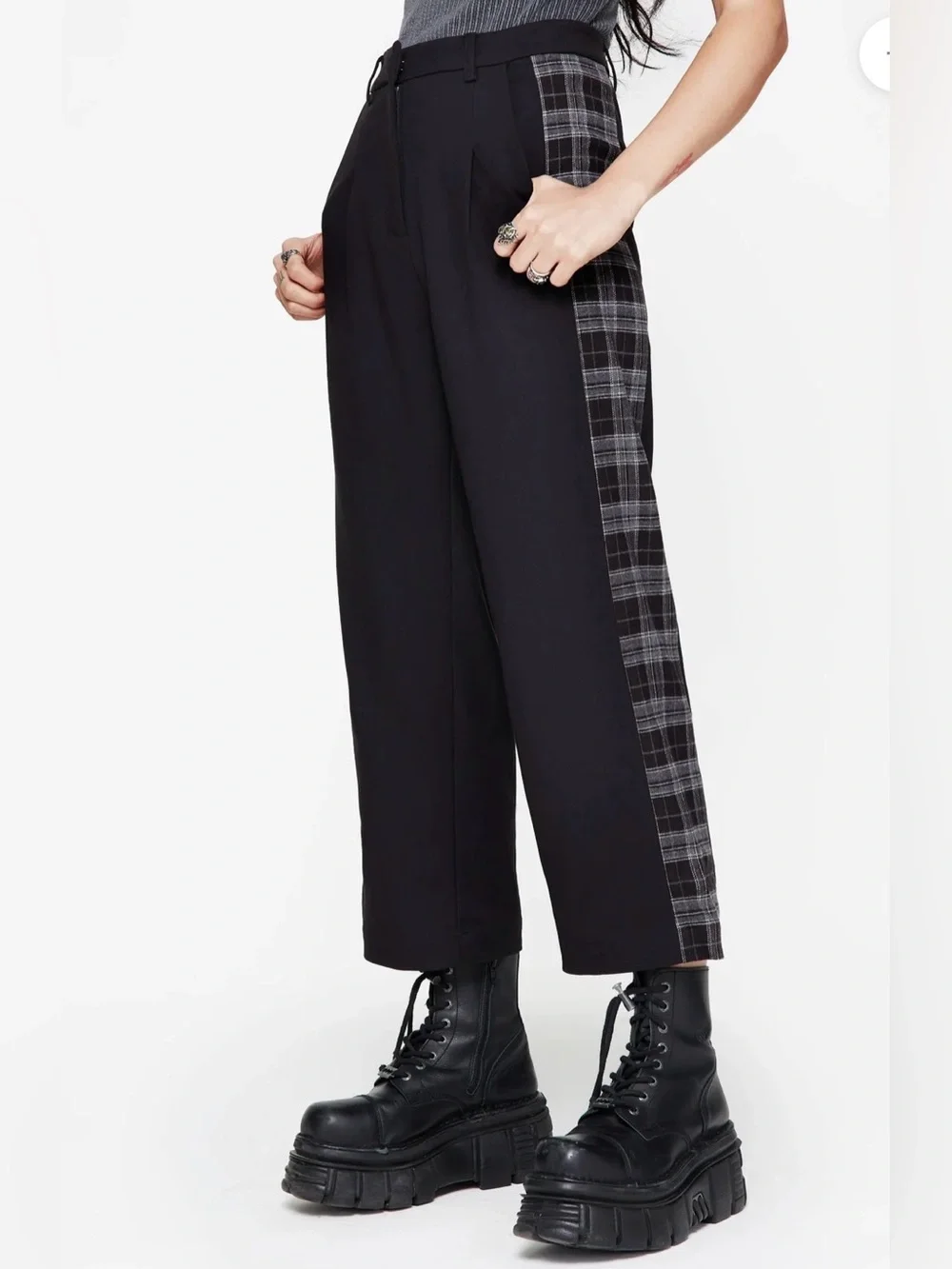 NWT Disturbia Plutone Spliced Check Straight Leg Trousers size 16 pants